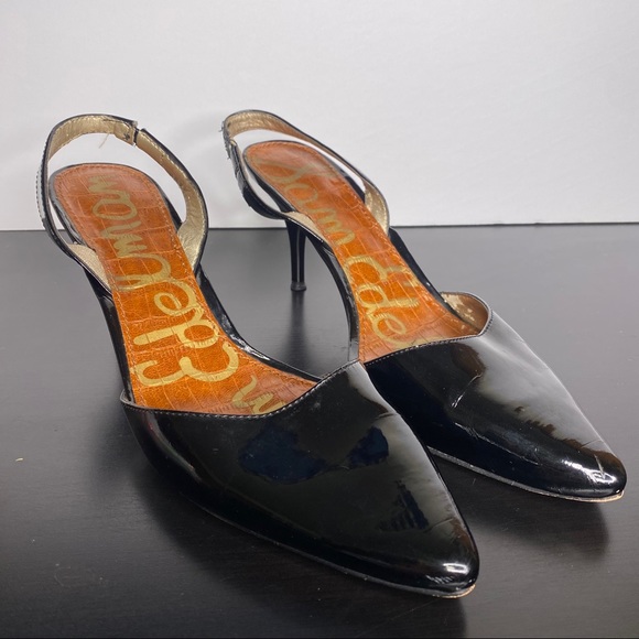 Sam Edelman small black heels pointed toe shiny 8 - Picture 9 of 9